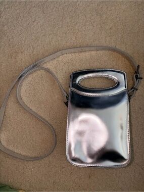 Shiny Metallic Silver Phone Leather Pouch Crossbody